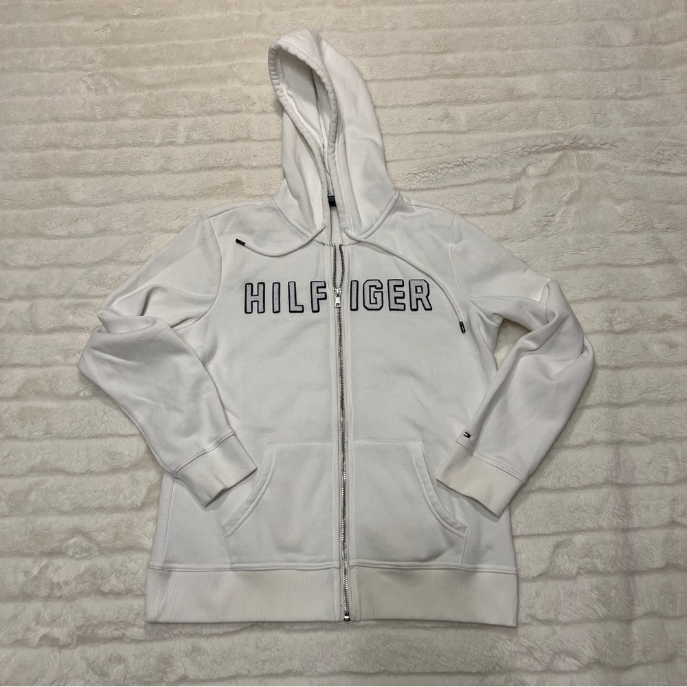 Hilfiger White Zip Up Hoodie (Medium)
